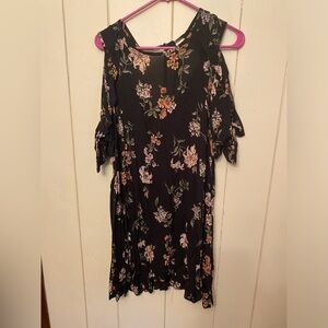 Angie Black Floral Flowy Sleeve Dress
